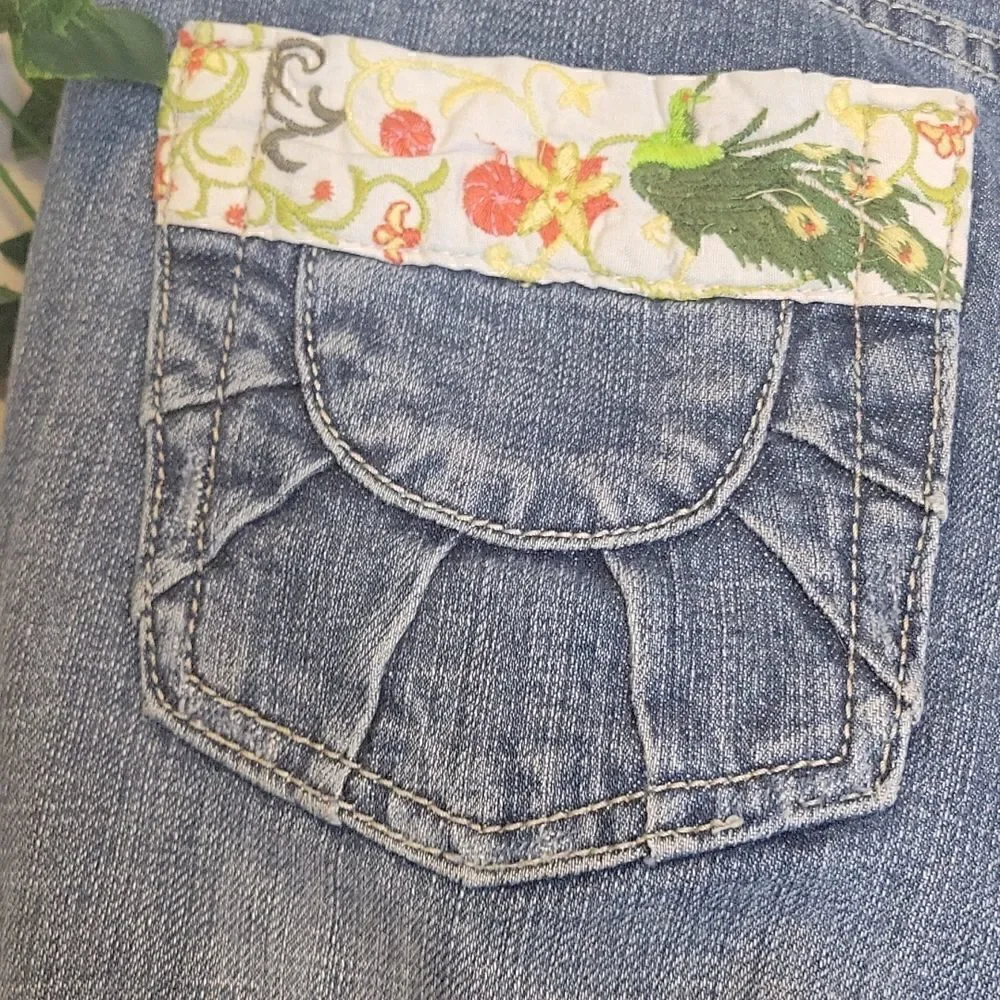 Vigoss. Capri jeans. Size 9/10. Embroidery. Sun, Peacock. EUC